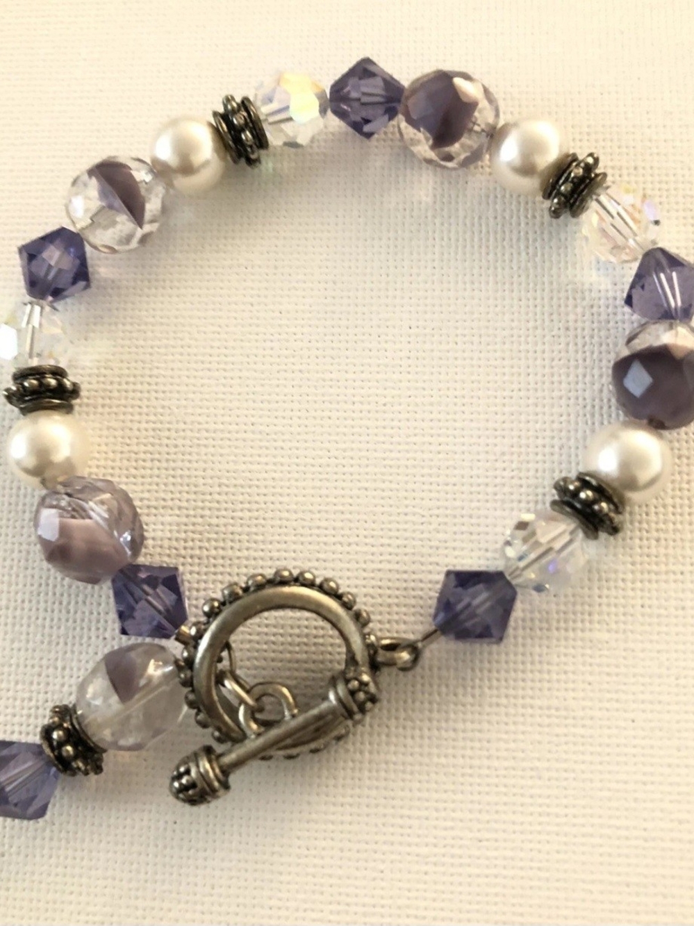 A.B. Faceted & Faux Pearl Toggle Bracelet